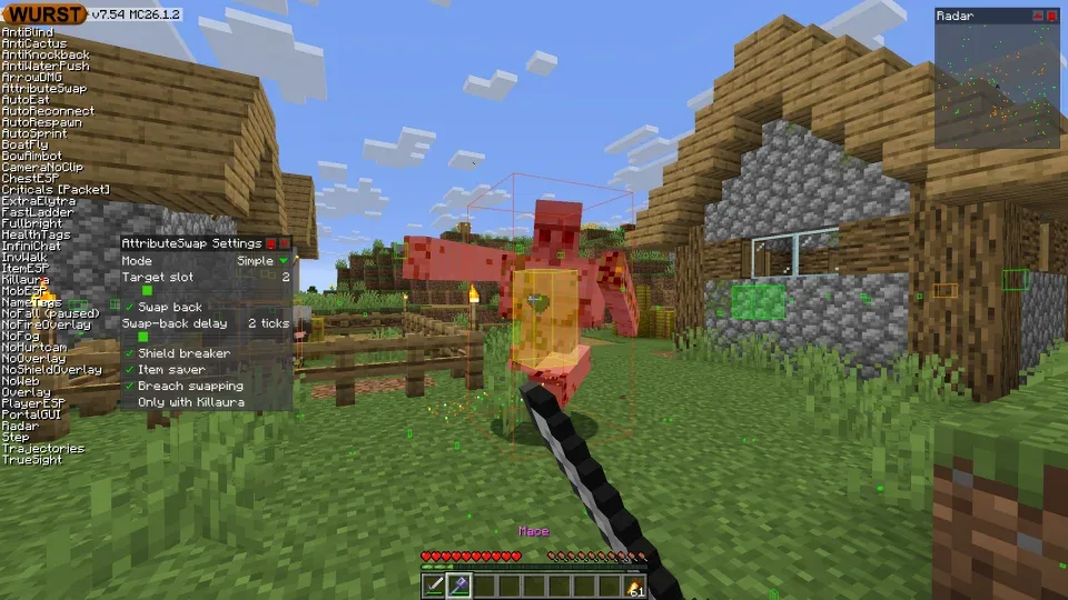 Wurst Client 7.54 interface in Minecraft